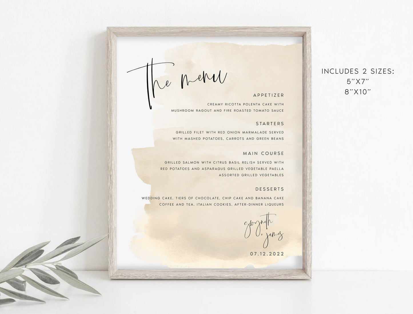 Gwyneth Watercolor Beige Tabletop Menu Template