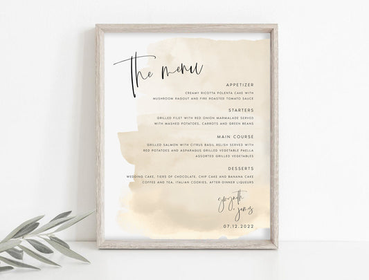 Gwyneth Watercolor Beige Wedding Menu Template