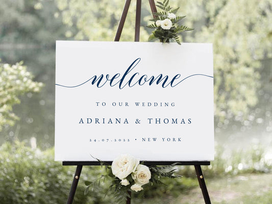 Minimalist Wedding Welcome Sign, Navy Welcome Wedding Sign, Script Wedding Welcome Sign, Modern Wedding Signs, Printable Large Wedding Sign