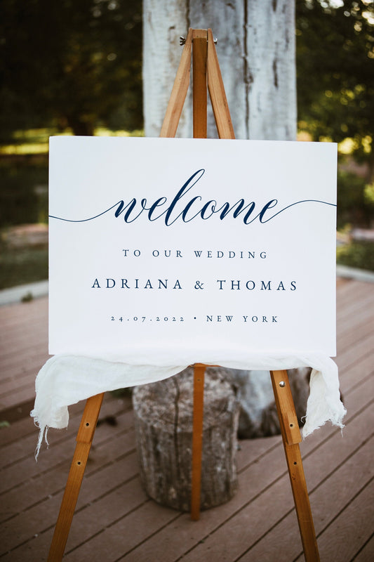 Minimalist Wedding Welcome Sign, Navy Welcome Wedding Sign, Script Wedding Welcome Sign, Modern Wedding Signs, Printable Large Wedding Sign