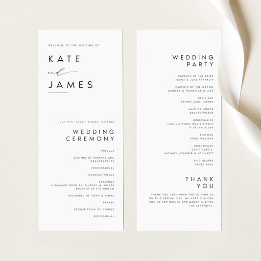 Kate Modern Wedding Program Template