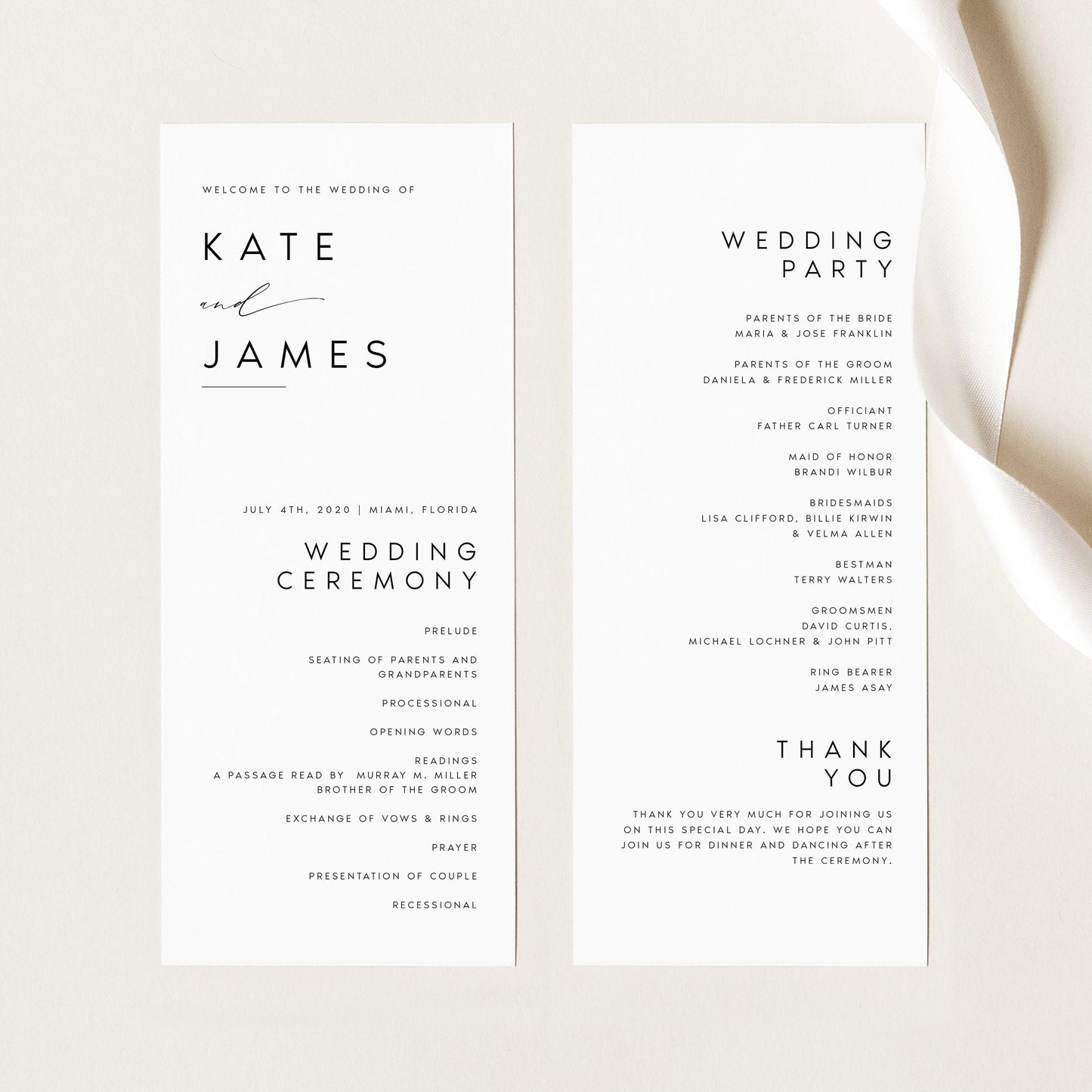 Kate Minimalist Wedding Program Template