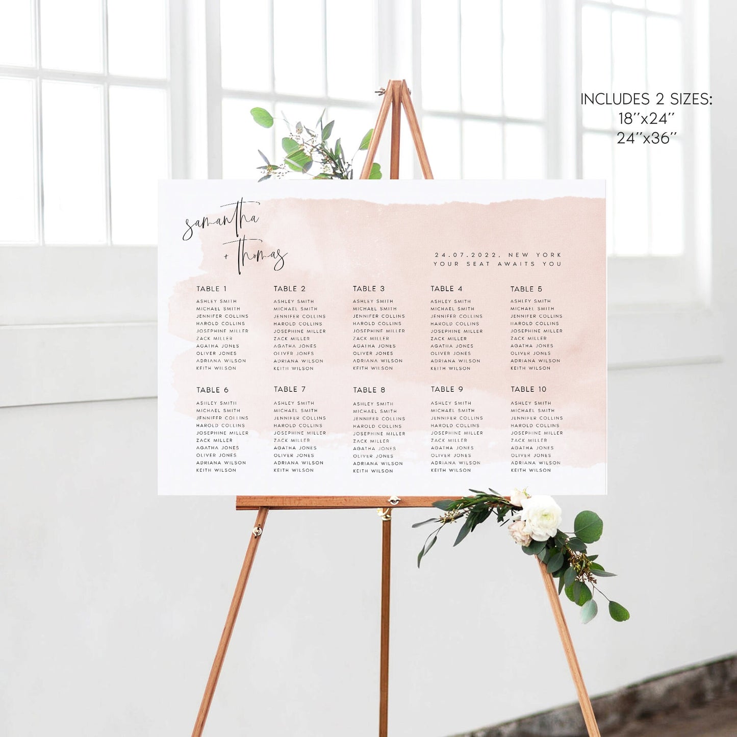 Samantha Blush Pink Wedding Seating Chart