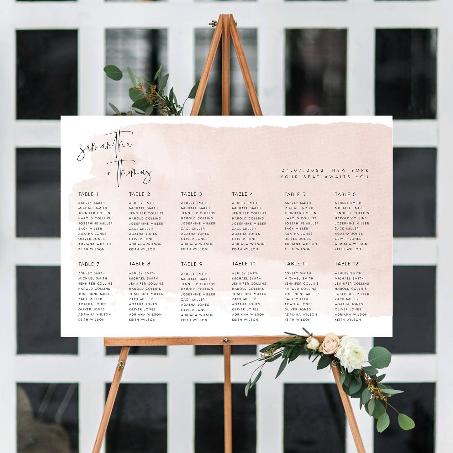 Samantha Blush Pink Wedding Seating Chart