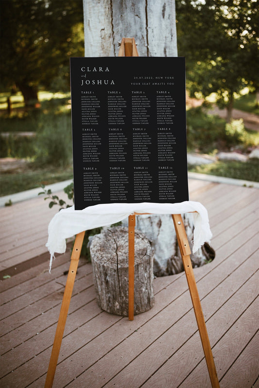 Clara Black Wedding Seating Plan Portrait