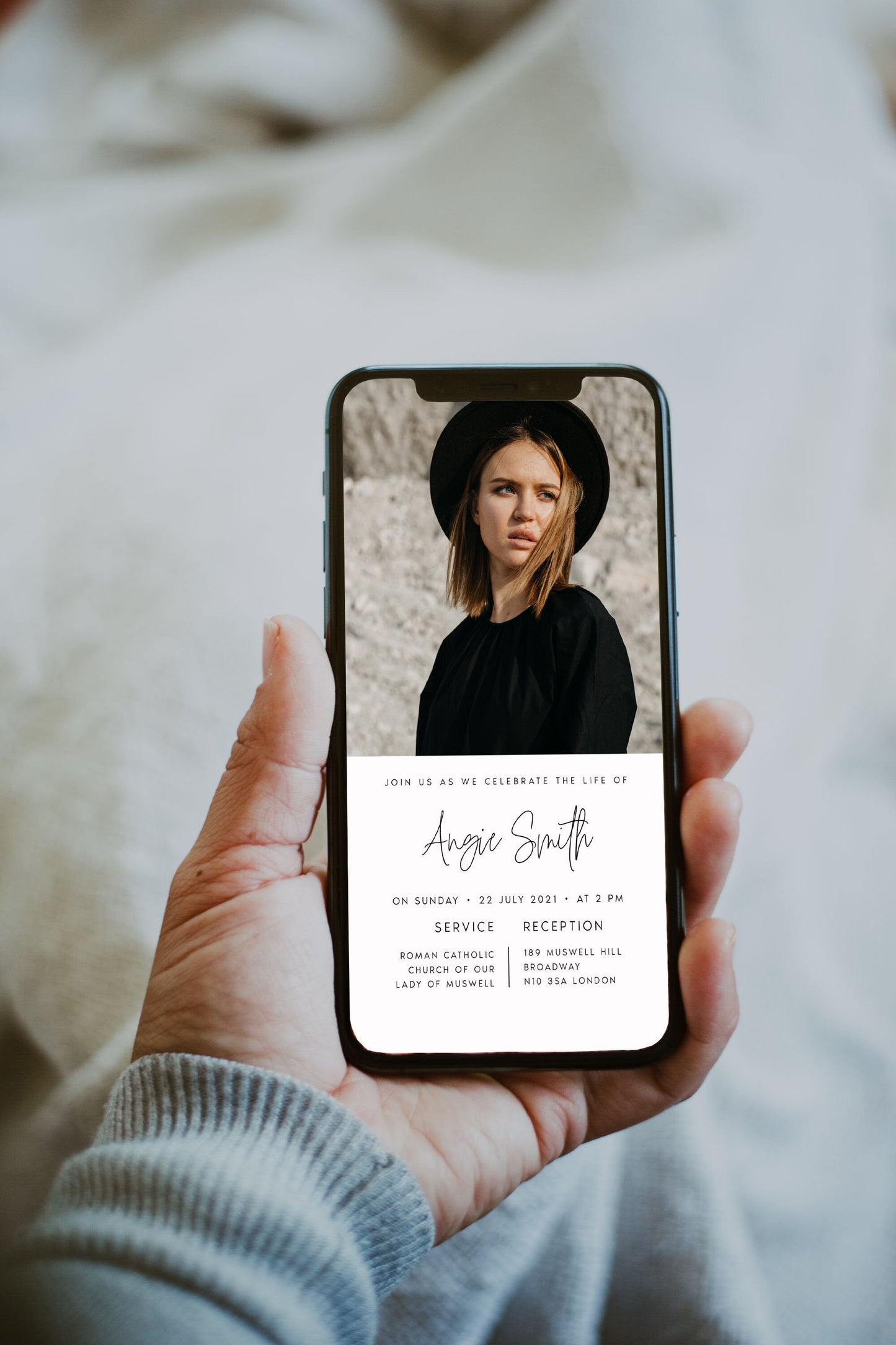 Angie Funeral Electronic Invitation for Smartphones