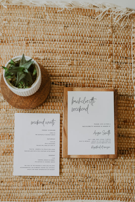 Angie Bachelorette Invitation and Itinerary Template