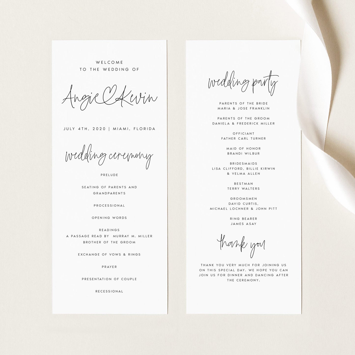 Angie Minimalist Wedding Program Template