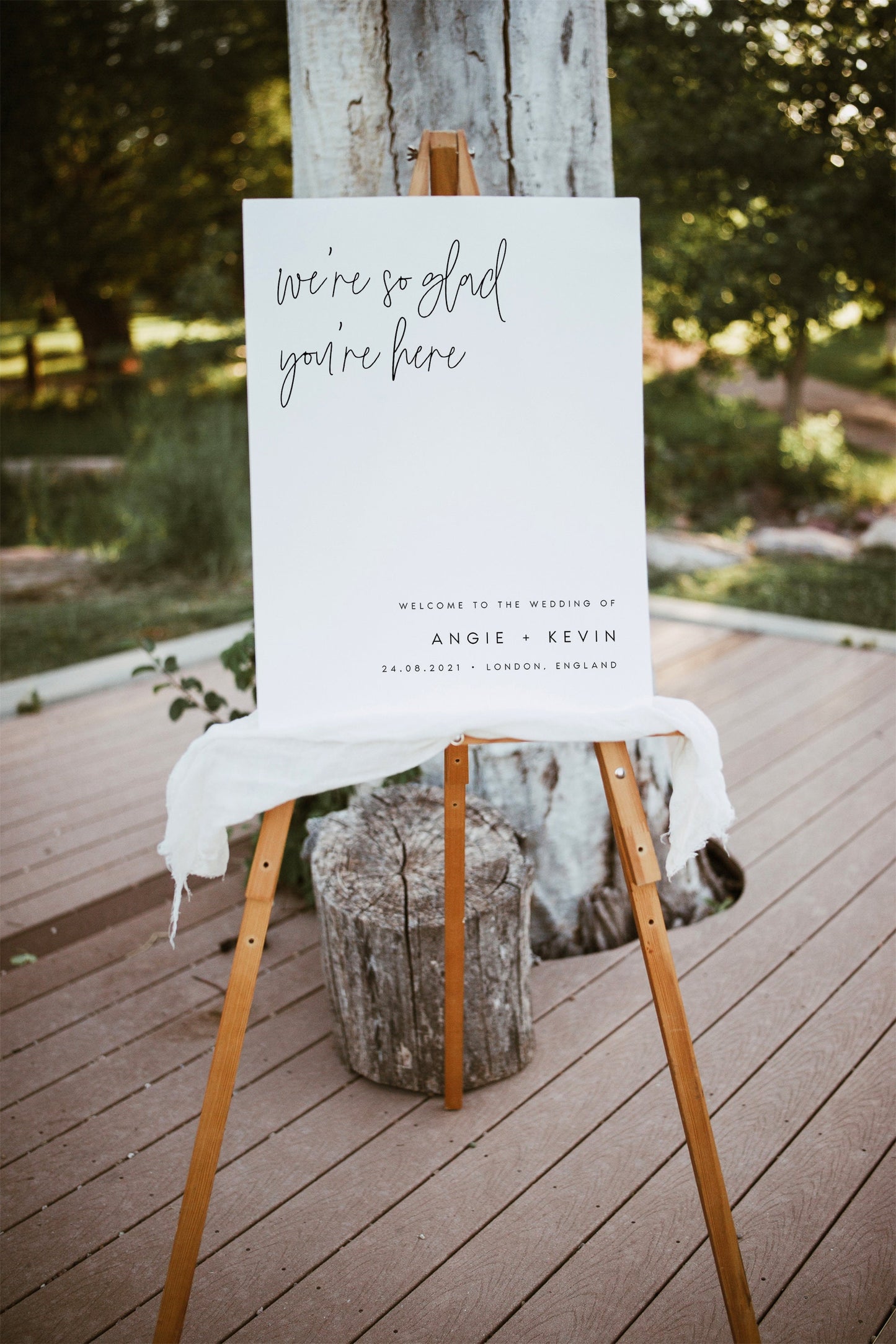 Angie We're So Glad You're Here Minimalist Wedding Welcome Sign