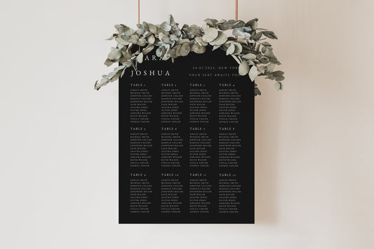 Clara Black Wedding Seating Plan Portrait