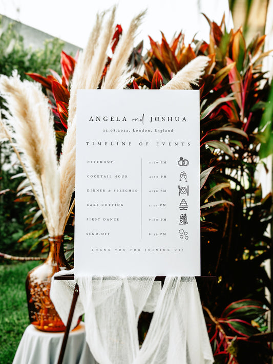 Angela Modern Wedding Order of Events Timeline Sign Template