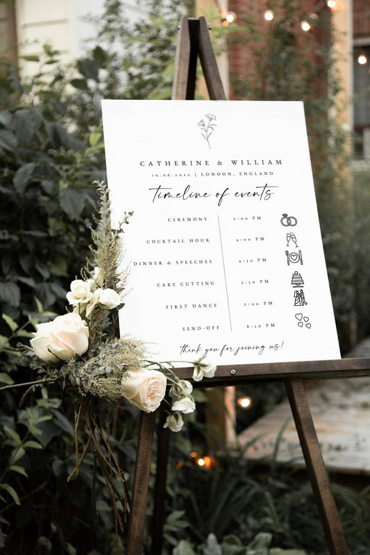 Catherine Botanical Wedding Order of Events Timeline Sign Template