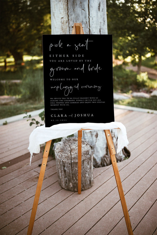 Clara Pick a Seat Unplugged Wedding Ceremony Sign