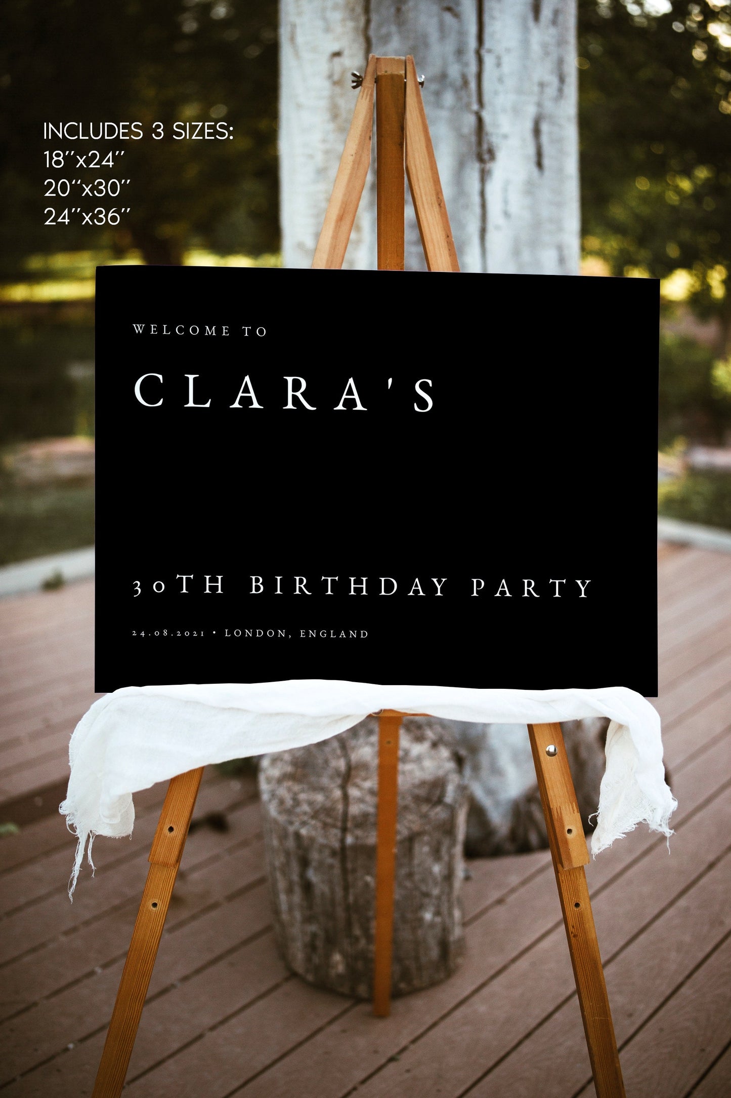 Clara Black Welcome Birthday Party Sign