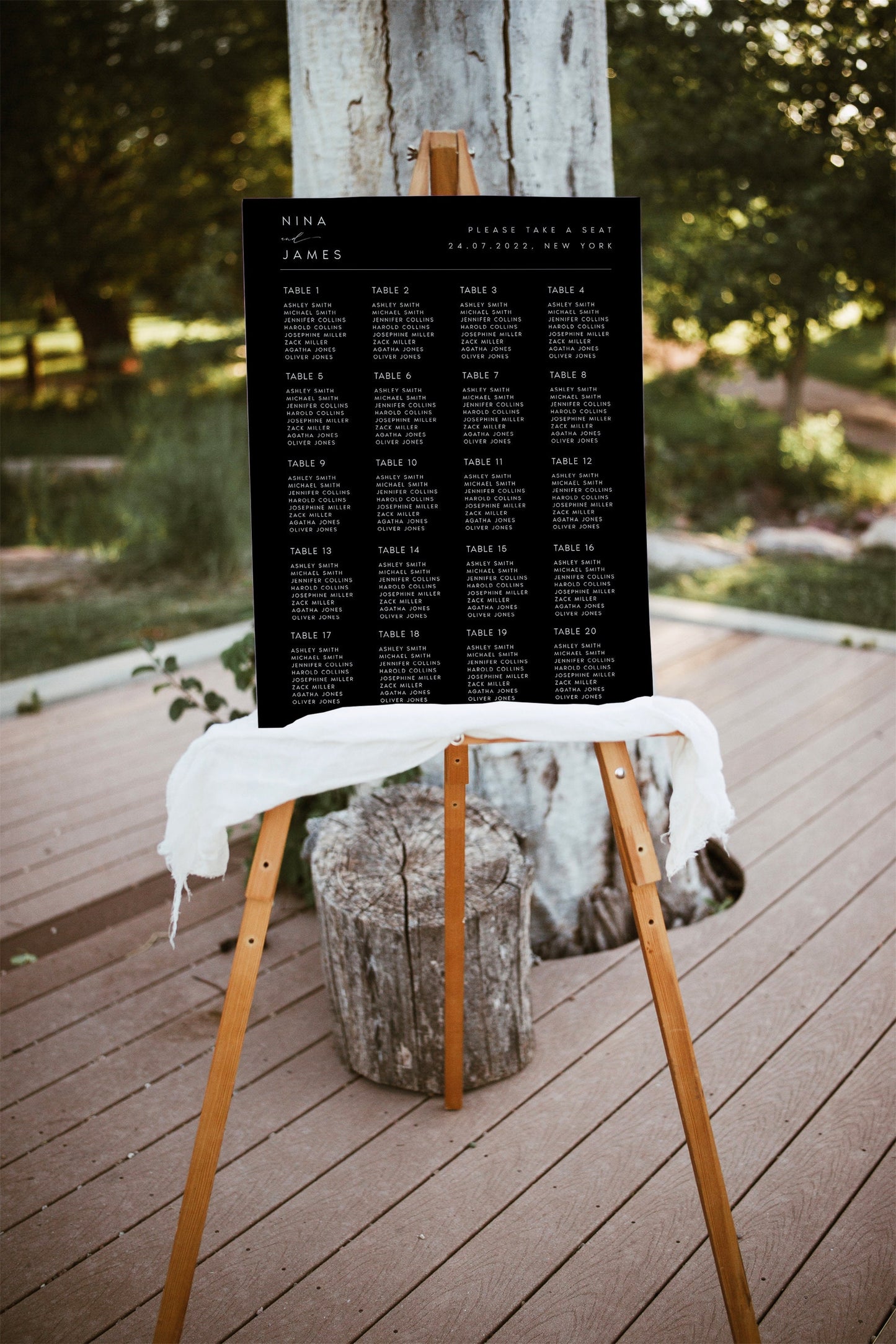 Nina Modern Black Seating Chart Template