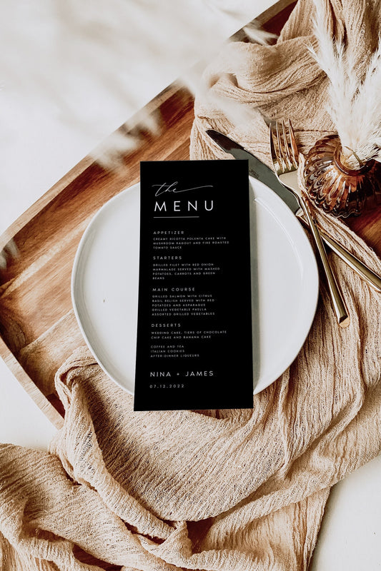 Nina Elegant Black Wedding Menu Template