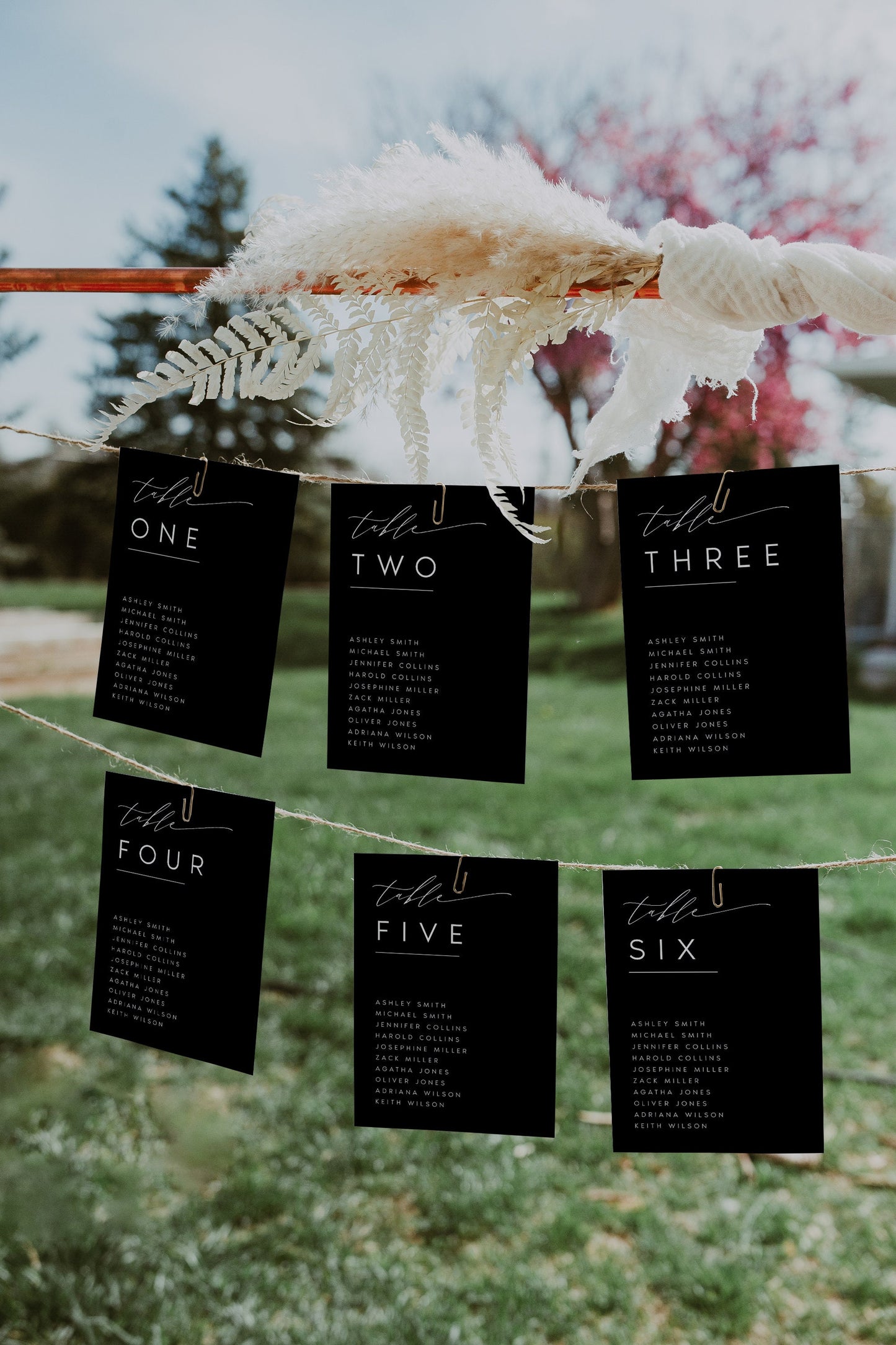 Nina Modern Black Wedding Seating Card Template