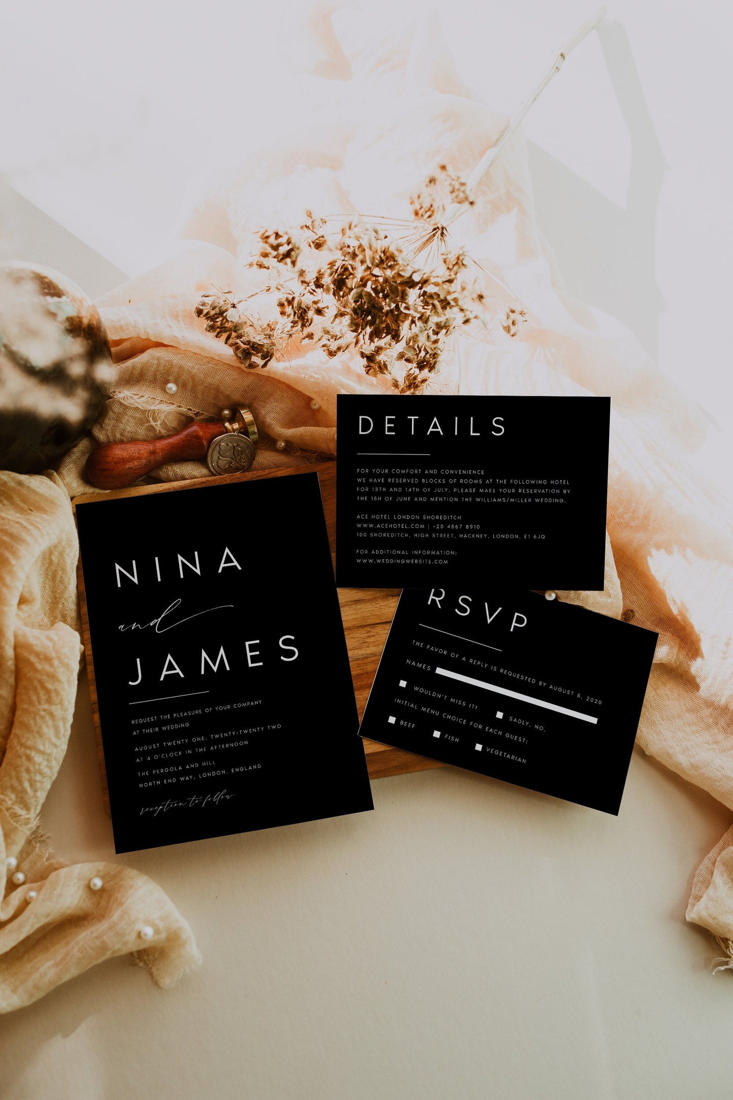 Nina Elegant Wedding Invitation Set Template