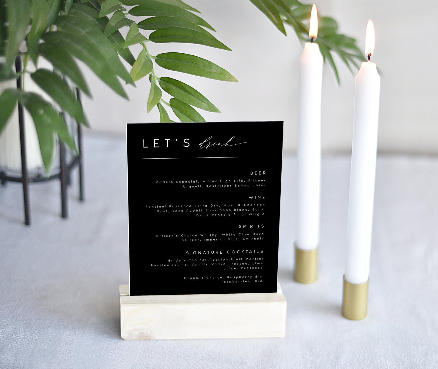 Nina Minimalist Wedding Bar Menu