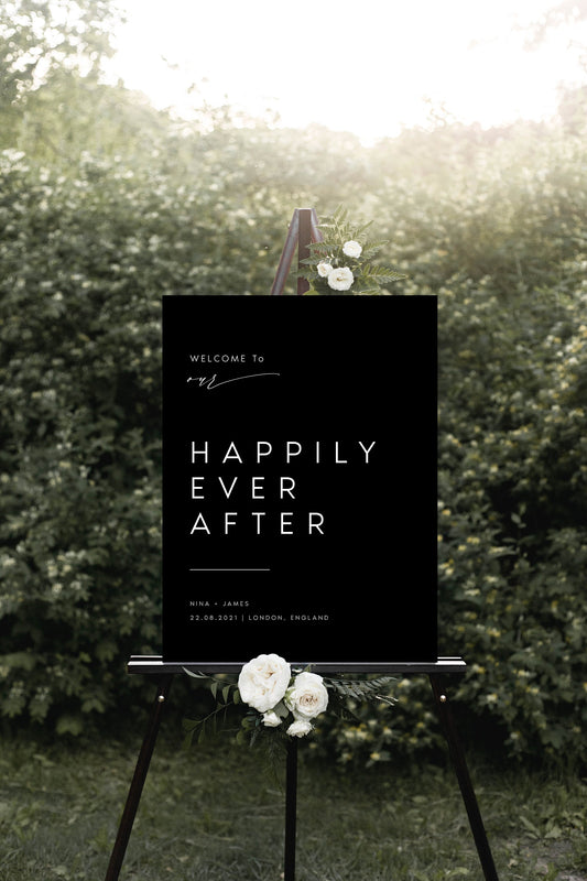 Nina Black Happily Ever After Wedding Sign