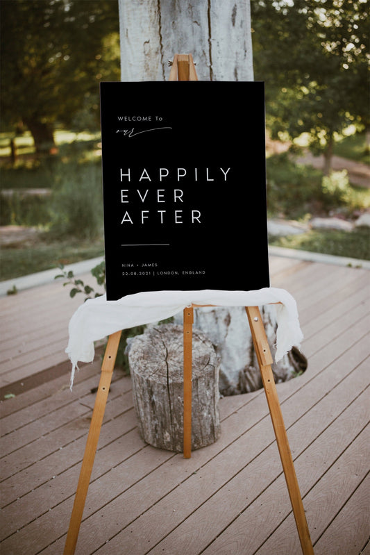 Nina Black Happily Ever After Wedding Sign