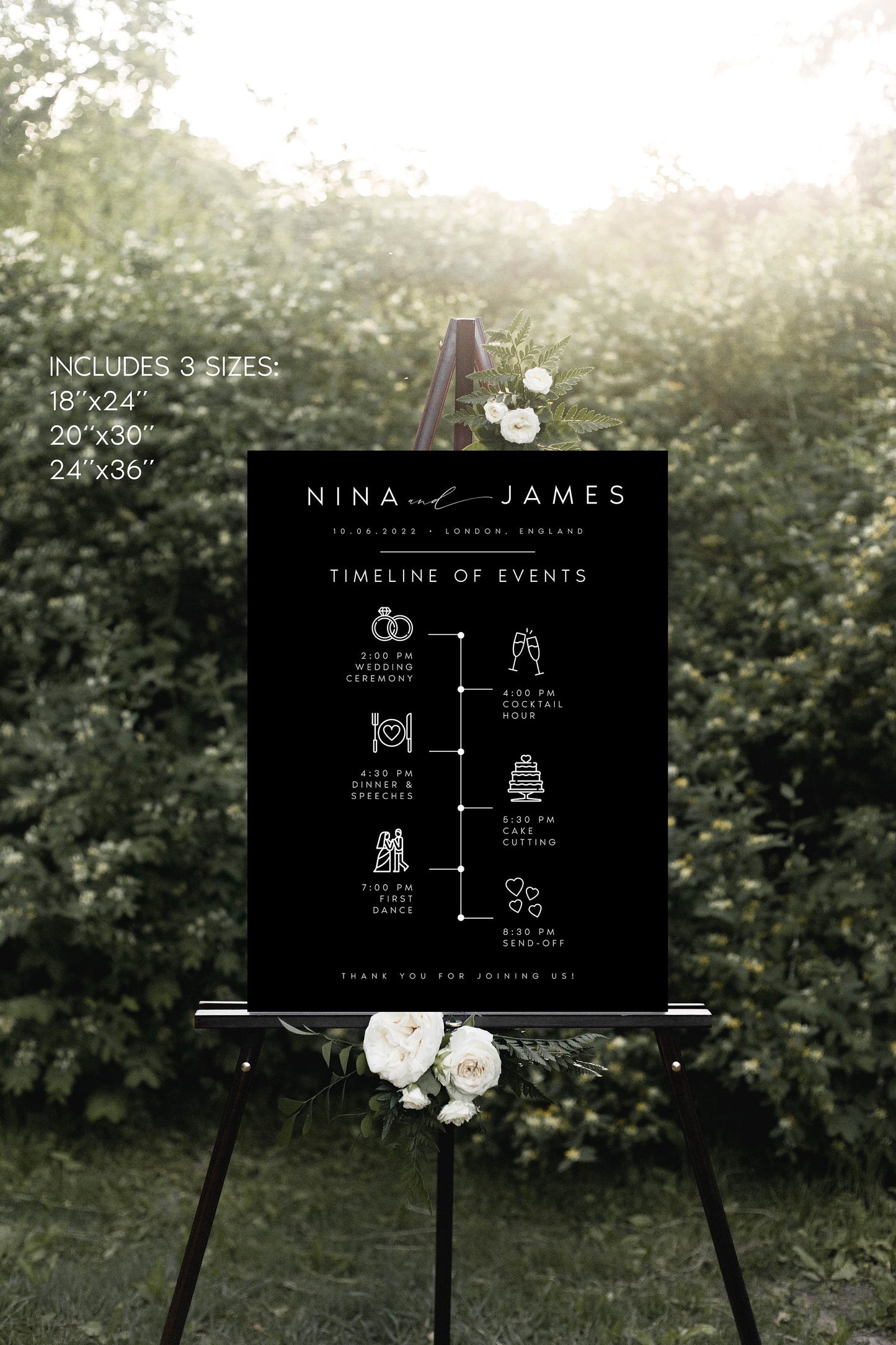 Nina Black Wedding Timeline Sign Template