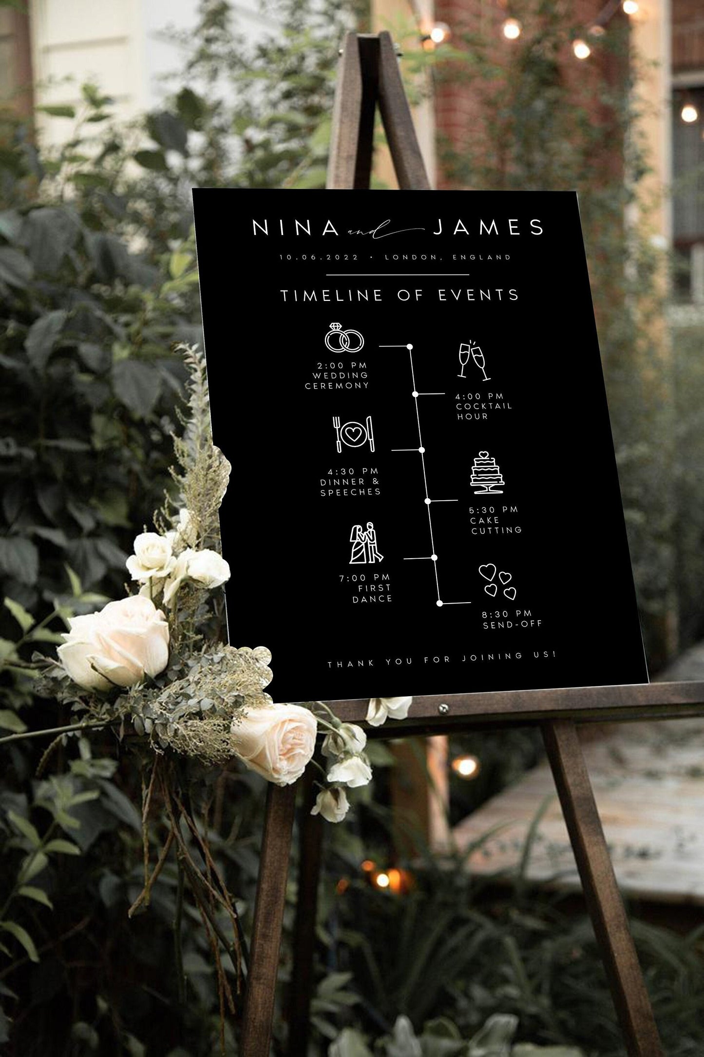 Nina Vertical Wedding Welcome Timeline Sign