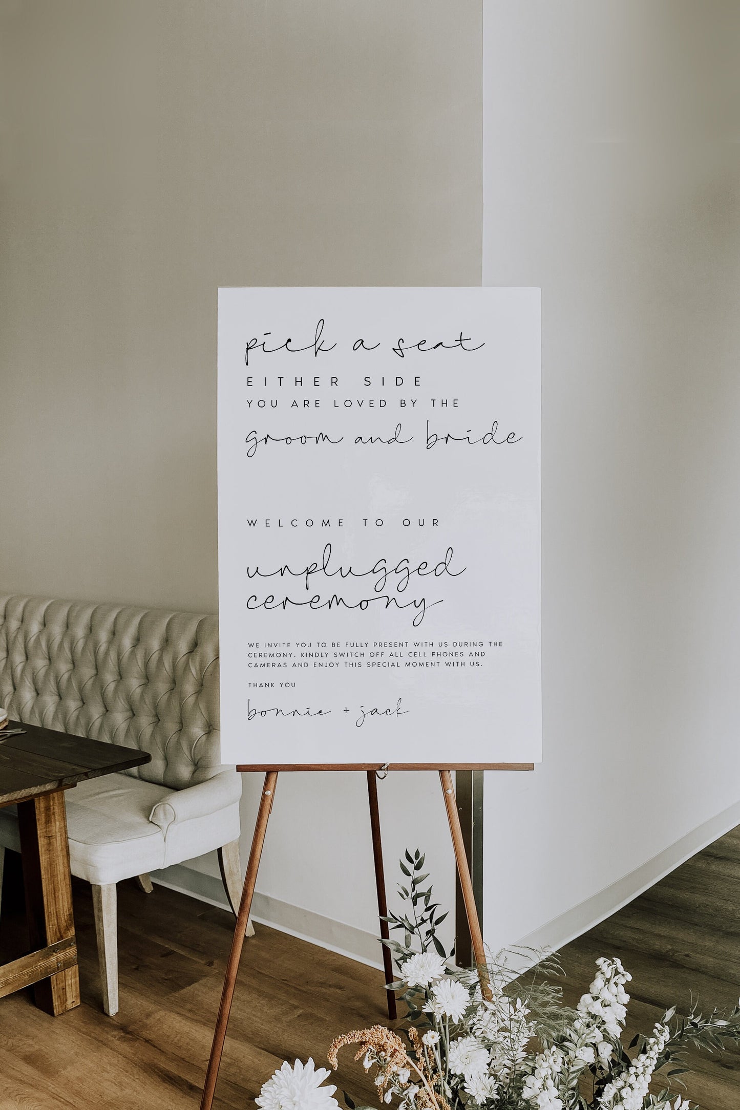 Bonnie Pick a Seat Unplugged Wedding Ceremony Sign