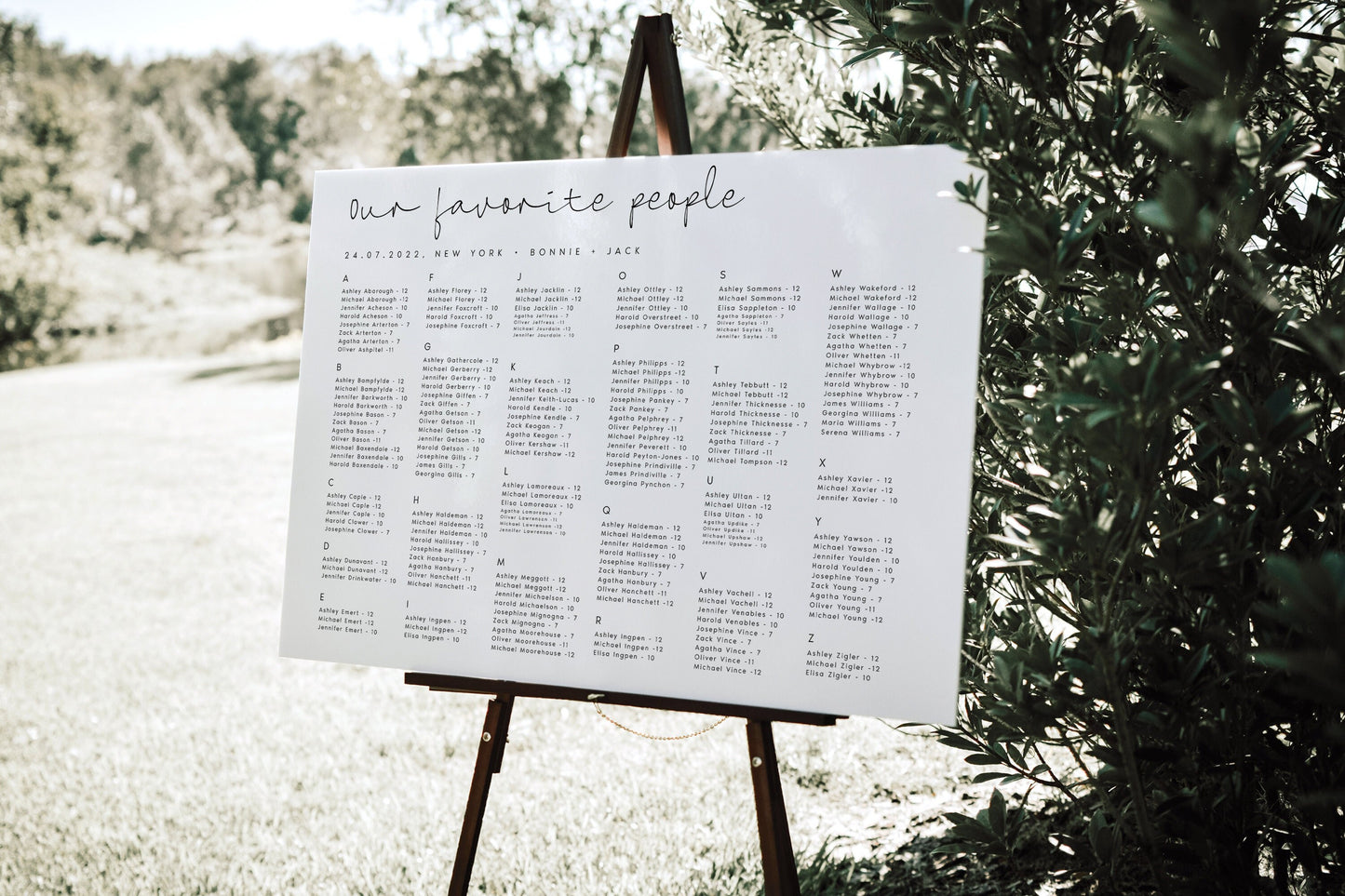 Bonnie Our Favorite People Printable Seating Chart Sign