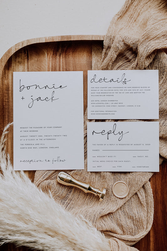 Bonnie Modern Wedding Invitation Set Template