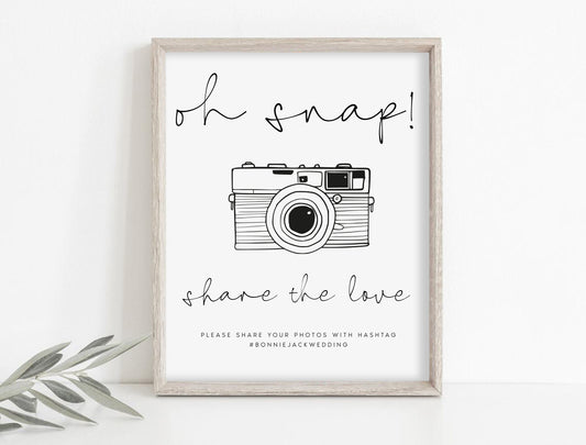 Bonnie Modern Oh Snap! Wedding Hashtag Sign Template