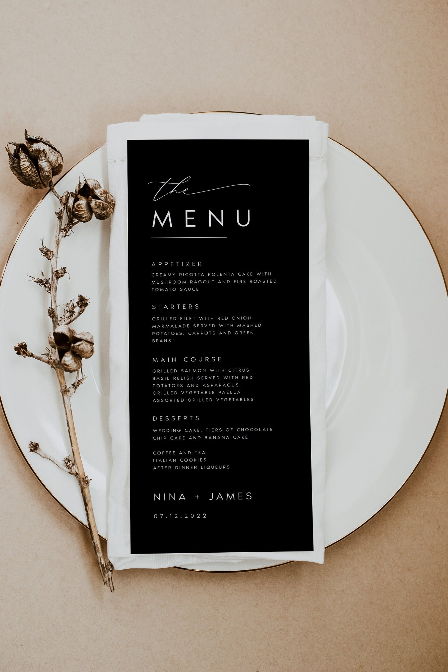 Nina MODERN Wedding Menu Template