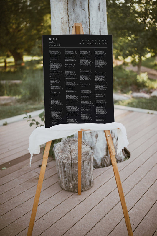 Nina Minimalist Alphabetical Seating Chart Sign