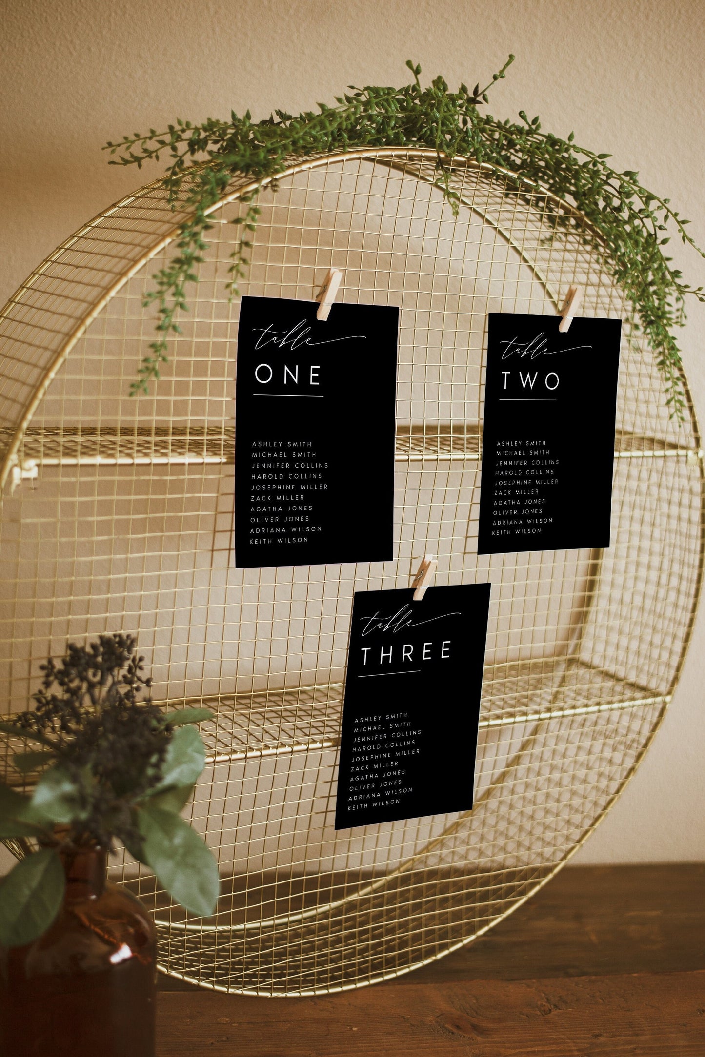 Nina Black Wedding Seating Card Template