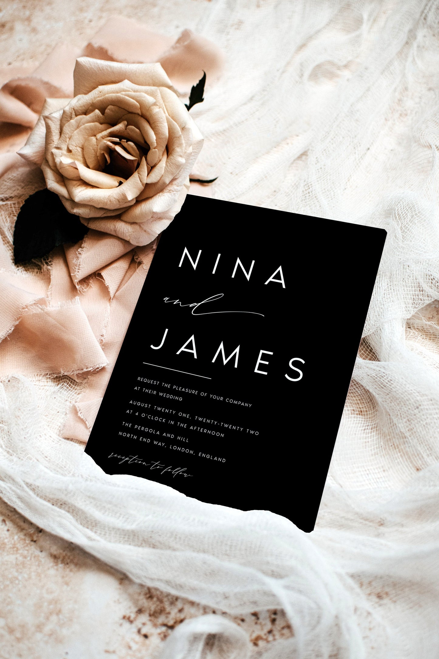 Nina Black Wedding Invitation Set Template