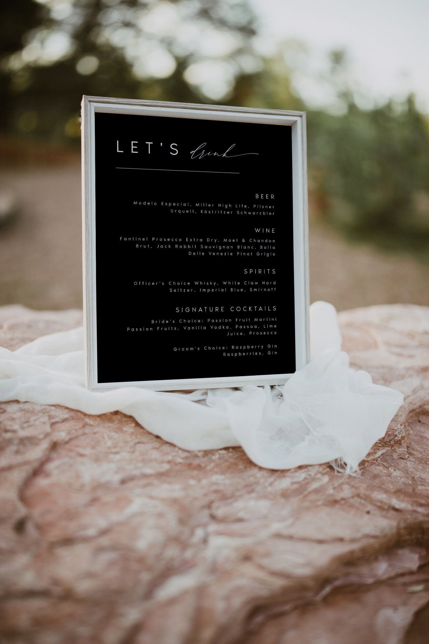 Nina Minimalist Wedding Bar Menu