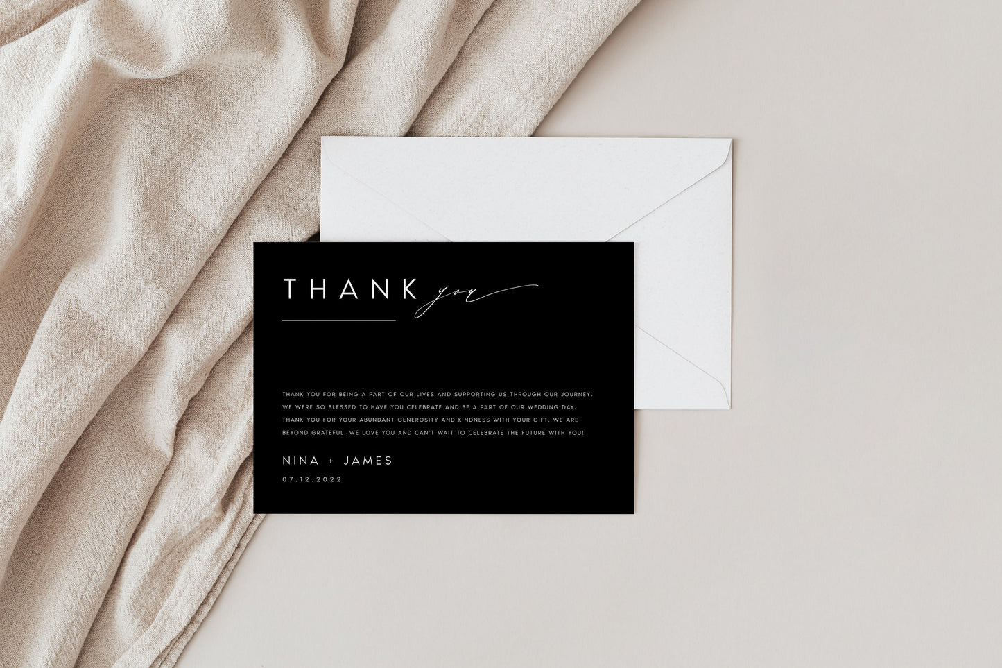 Nina Black Wedding Thank You Card Template