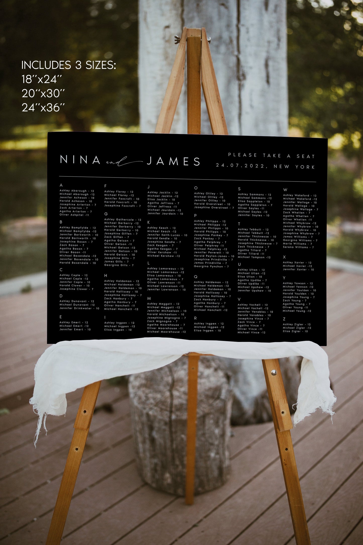 Nina Black Seating Chart Template