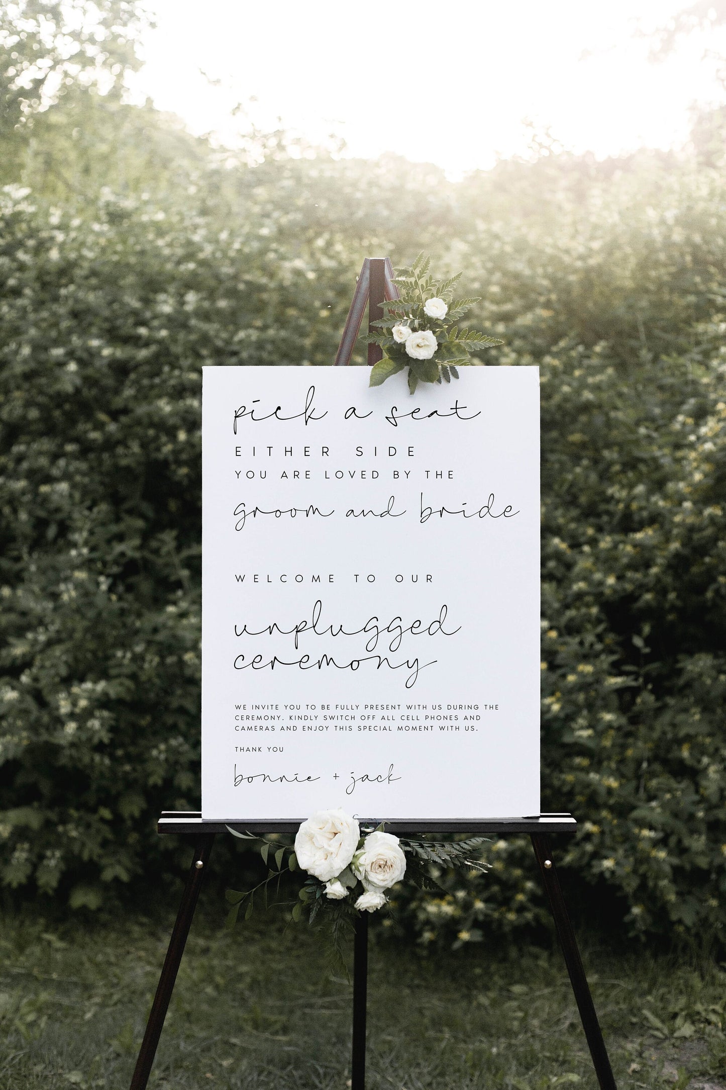 Bonnie Pick a Seat Unplugged Wedding Ceremony Sign