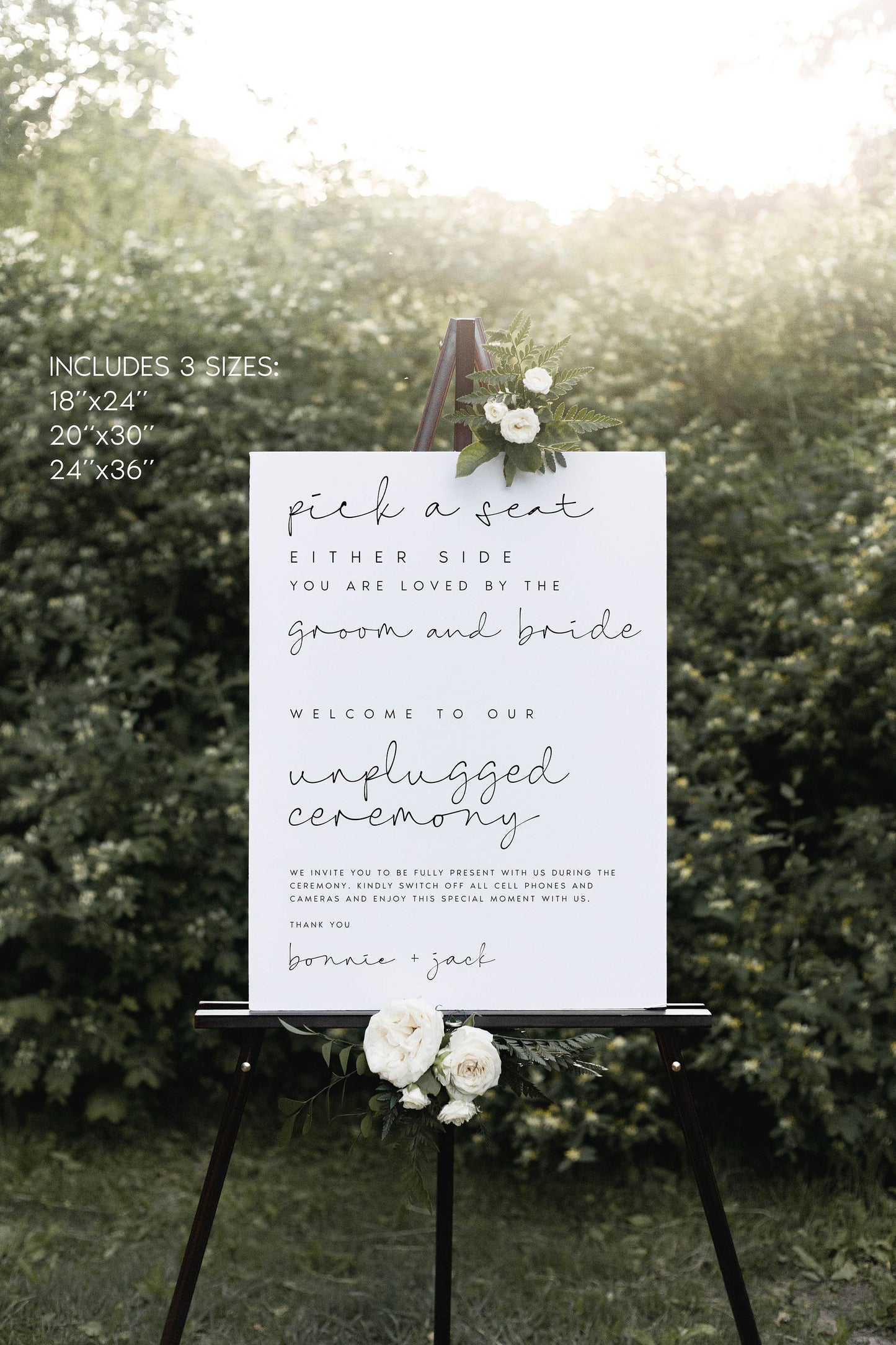 Bonnie Pick a Seat Unplugged Wedding Ceremony Sign