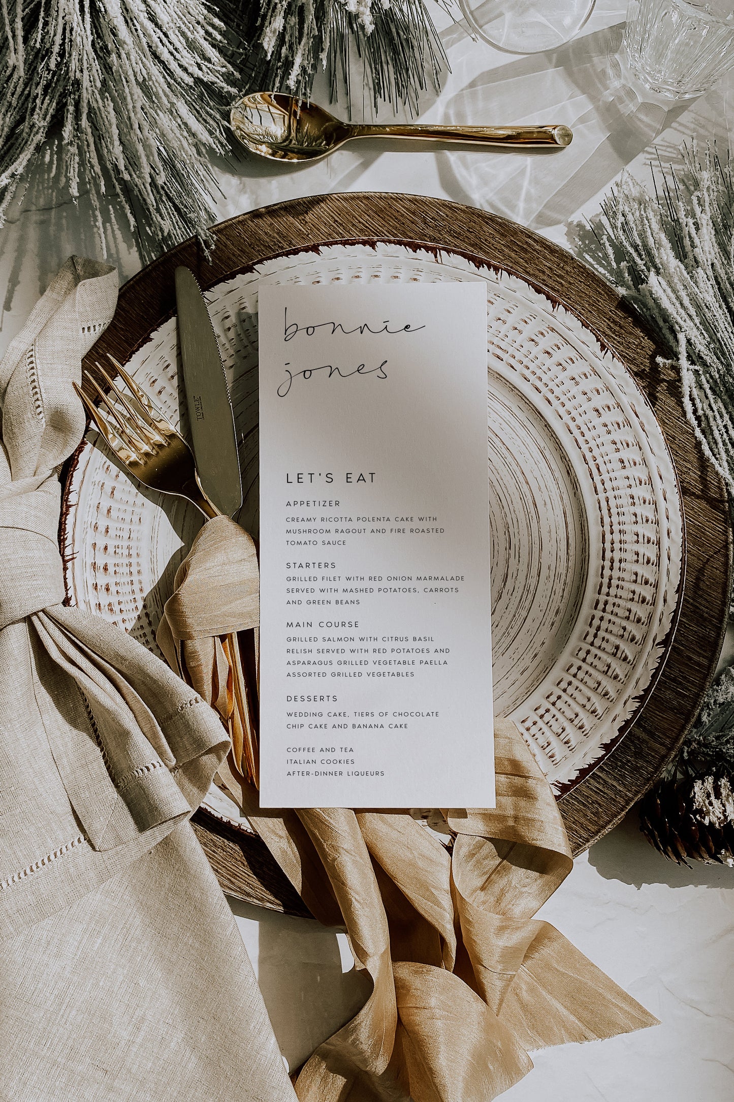 Bonnie Wedding Menu Template with Guest Names