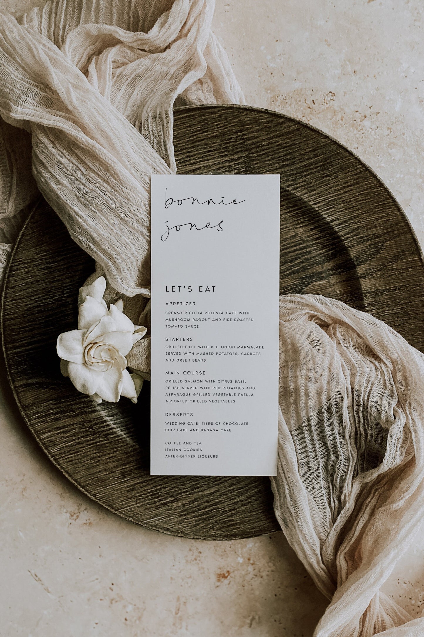 Bonnie Wedding Menu Template with Guest Names