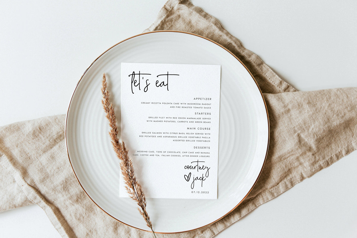 Courtney Minimalist Wedding Menu Template