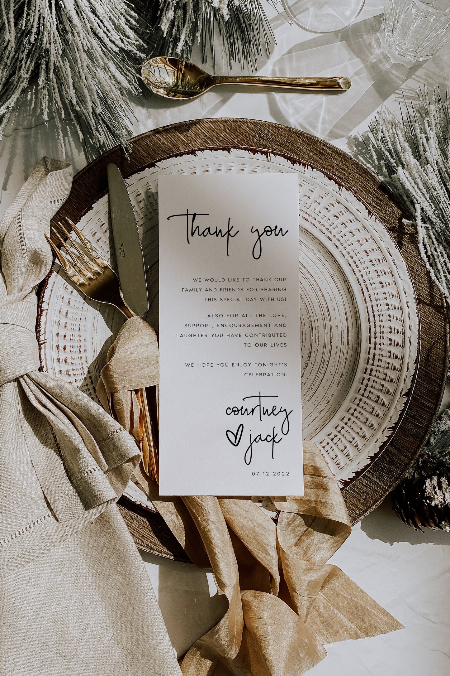 Courtney Modern Wedding Table Thank You Card Template