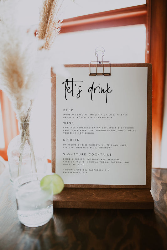 Courtney Modern Wedding Bar Menu Template