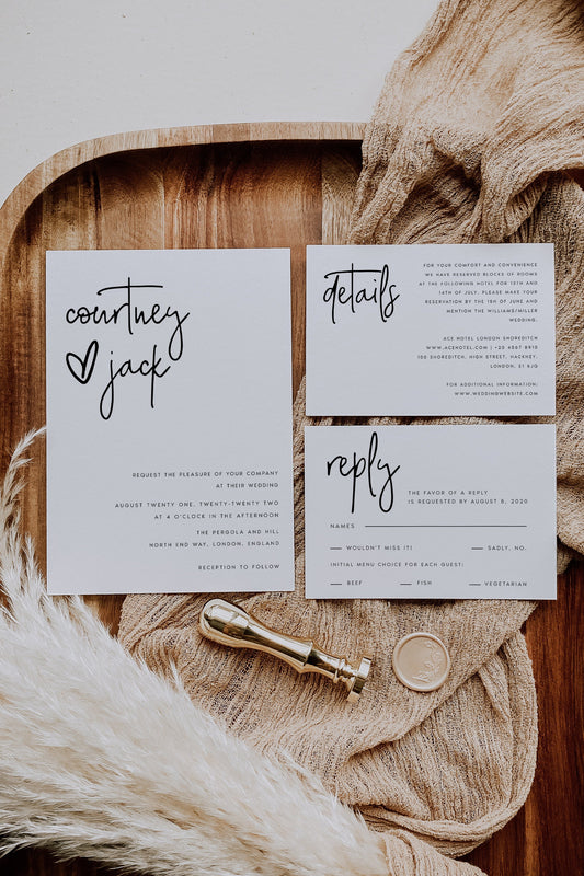 Courtney Minimal Modern Wedding Invitation Suite