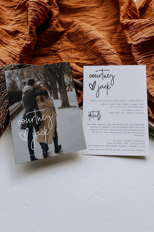 Courtney Minimalist Photo Wedding Invitation Set