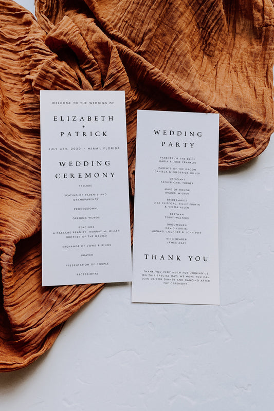 Elizabeth Minimalist Wedding Program Template