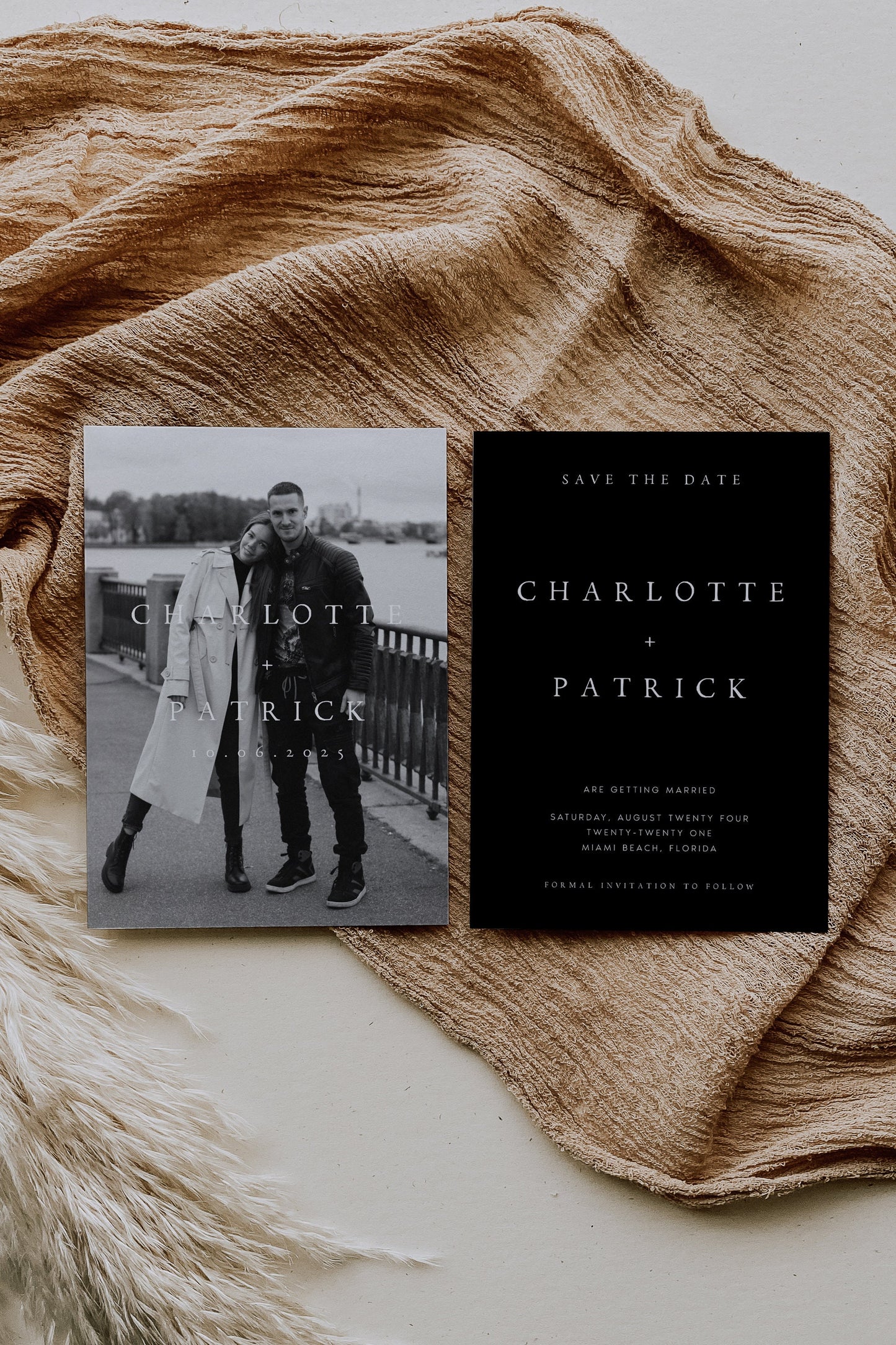 Charlotte Double-Sided Black Photo Save the Date Template