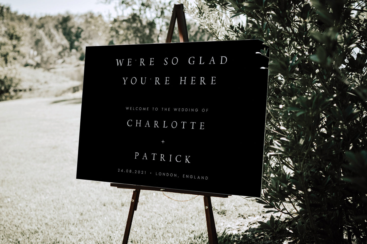 Charlotte Modern Wedding Welcome Sign Black